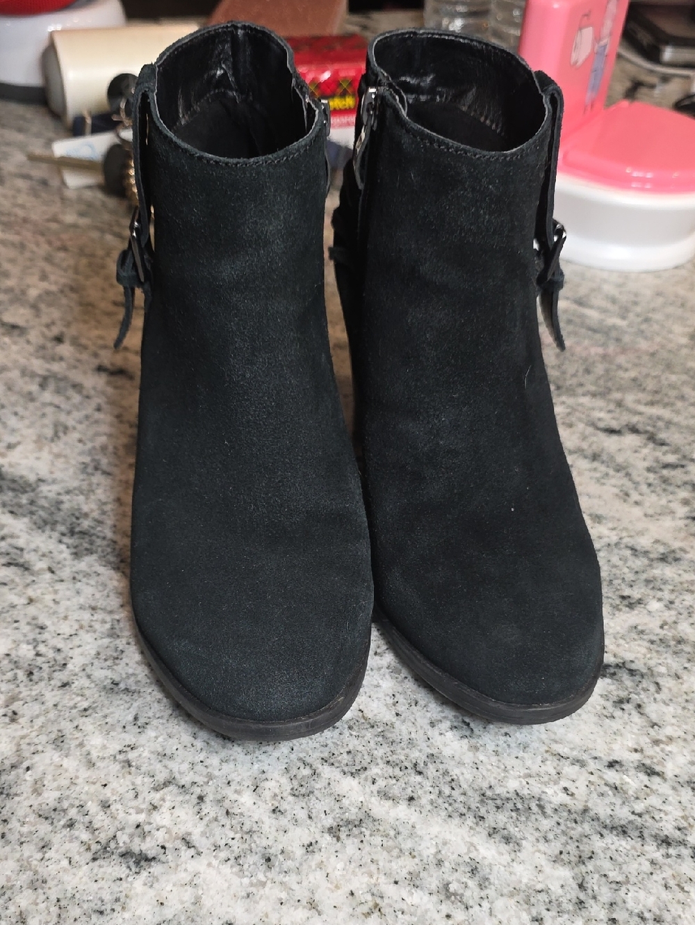 Franco Fortini Black Suede Ankle Booties with Side Buckle